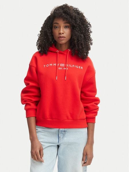 Tommy Hilfiger Bluza WW0WW47832 Czerwony Regular Fit. Czerwone bluzy TOMMY HILFIGER, l, bez wzorów, z bawełny, bez kaptura. Za 324,99 zł.