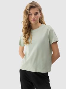 4F T-shirt gładki z bawełną organiczną damski - zielony S. Zielone t-shirty 4f, s, bez wzorów, z bawełny, bez kołnierzyka, bez ramiączek. W wyprzedaży za 29,99 zł.