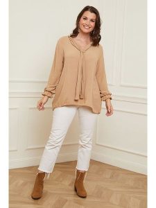 Curvy Lady Bluzka w kolorze beżowym rozmiar: 44/46. Brązowe bluzki Curvy Lady, bez wzorów, klasyczne, bez kołnierzyka, bez ramiączek. Za 120,95 zł.