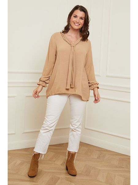 Curvy Lady Bluzka w kolorze beżowym rozmiar: 44/46. Brązowe bluzki Curvy Lady, bez wzorów, klasyczne, bez kołnierzyka, bez ramiączek. Za 120,95 zł.