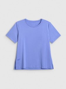 4F Koszulka treningowa loose szybkoschnąca damska - niebieska S. Niebieskie bluzki 4f, s, bez wzorów, z materiału, klasyczne, bez kołnierzyka, bez ramiączek. Za 79,99 zł.