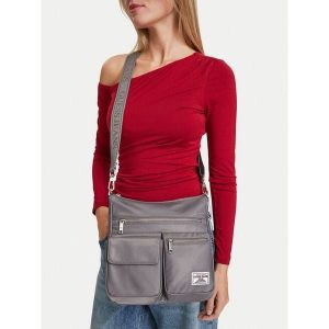 Torebka Guess Jeans. Szare listonoszki Guess Jeans, z aplikacjami, z jeansu, bez dodatków. Za 179,99 zł.