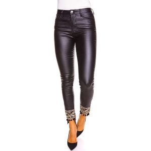 Dżinsy "Pivoine" - Skinny fit - w kolorze czarnym. Czarne jeansy marki La Belle Française, z aplikacjami, ze skóry. W wyprzedaży za 159,95 zł.