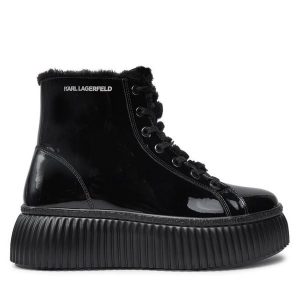Trzewiki KARL LAGERFELD. Czarne botki KARL LAGERFELD, bez wzorów, bez obcasa, na płaskiej podeszwie, bez zapięcia. Za 599,99 zł.