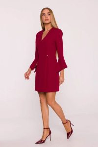 Elegancka sukienka trapezowa mini bordowa. Czerwone sukienki MOE, na spotkanie biznesowe, s, bez wzorów, eleganckie, bez kołnierzyka, bez ramiączek, mini, ołówkowe. Za 379,00 zł.