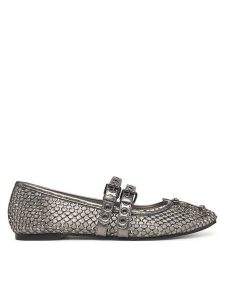 Guess Baleriny FLJKNN FAB02 Srebrny. Szare balerinki Guess, z aplikacjami, z materiału, bez obcasa, bez zapięcia. Za 339,99 zł.