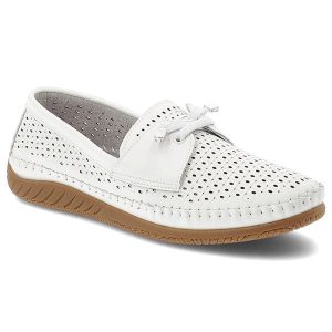 Półbuty damskie Vinceza, cholewka ze skóry naturalnej licowej z perforacją wsuwany fason z ozdobnym wiązaniem, białe, 93217. Białe półbuty VINCEZA, bez wzorów, ze skóry, bez obcasa, bez zapięcia. Za 159,00 zł.