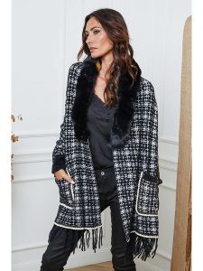 So Cachemire Kardigan "Escape" w kolorze czarno-białym rozmiar: L. Czarne kardigany So Cachemire, ze splotem. Za 205,93 zł.