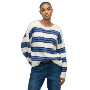Sweter w paski z miękkiej dzianiny dla kobiet Superdry. Brązowe swetry klasyczne Superdry, na zimę, z dzianiny, bez kołnierzyka. Za 288,40 zł.