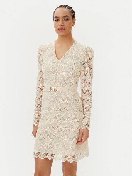 TWINSET Sukienka koktajlowa 251TP2402 Beżowy Regular Fit. Brązowe sukienki Twinset, bez wzorów, z bawełny, wizytowe, bez kołnierzyka, bez ramiączek. Za 639,99 zł.