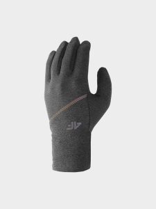 4F Rękawiczki dzianinowe Touch Screen uniseks - szare M. Szare rękawiczki 4f, na jesień, bez wzorów, z dzianiny. Za 59,99 zł.