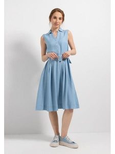 More & More Sukienka w kolorze błękitnym rozmiar: 34. Niebieskie sukienki More & More, bez wzorów, z tkaniny, bez kołnierzyka, bez ramiączek, midi. Za 150,37 zł.