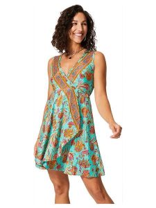 Aller Simplement Sukienka w kolorze turkusowo-pomarańczowym rozmiar: 38/40. Pomarańczowe sukienki Aller Simplement, na co dzień, bez wzorów, bez kołnierzyka, bez ramiączek, mini, kopertowe. Za 56,99 zł.
