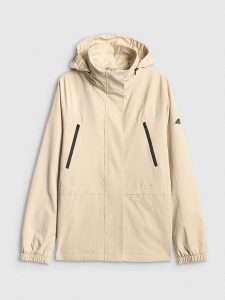 4F Parka przejściowa membrana 5000 damska - beżowa XL. Brązowe płaszcze 4f, l, bez wzorów, ze skóry, bez kaptura. Za 399,99 zł.