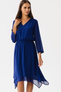 Elegancka zwiewna sukienka szyfonowa wizytowa chaber. Sukienki Stylove, na randkę, xl, bez wzorów, z szyfonu, eleganckie, bez kołnierzyka, bez ramiączek, oversize. Za 379,00 zł.