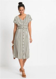 Sukienka z wiskozy pochodzącej ze zrównoważonych źródeł. Zielone sukienki bonprix, na lato, bez wzorów, z wiskozy, bez kołnierzyka, bez ramiączek, plisowane. Za 109,99 zł.
