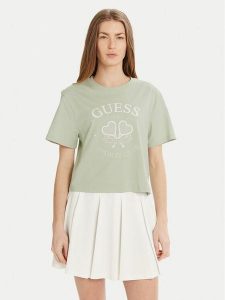 Guess T-Shirt V5GI04 I3Z14 Zielony Regular Fit. Zielone t-shirty Guess, l, z aplikacjami, z bawełny, bez kołnierzyka, bez ramiączek. Za 89,99 zł.