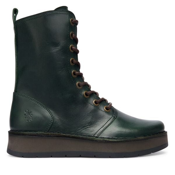 Trzewiki Fly London. Zielone botki Fly London, bez wzorów, bez obcasa, na płaskiej podeszwie, bez zapięcia. Za 599,99 zł.