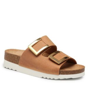 Klapki Scholl. Brązowe klapki Scholl, bez wzorów, bez obcasa. Za 389,99 zł.