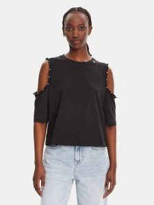Liu Jo Bluzka WA5183 JS923 Czarny Regular Fit. Czarne bluzki Liu Jo, xs, bez wzorów, z bawełny, bez kołnierzyka, bez ramiączek. Za 319,99 zł.