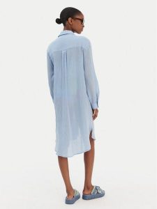 Seafolly Koszula Crinkle 55536-CU Błękitny Relaxed Fit. Niebieskie koszule Seafolly, xs, bez wzorów, z bawełny, bez kołnierzyka, bez ramiączek. Za 429,99 zł.