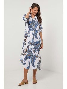 Lin Passion Lniana sukienka w kolorze kremowym rozmiar: 38/40. Brązowe sukienki Lin Passion, bez wzorów, ze lnu, klasyczne, bez kołnierzyka, bez ramiączek, midi. Za 173,99 zł.