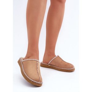 Inblu Obuwie Domowe Kapcie Z Haftem Damskie Camel brązowe. Brązowe kapcie bez wzorów. Za 160,24 zł.