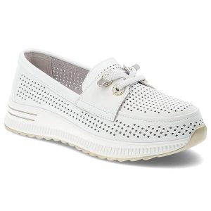 Półbuty damskie Artiker, cholewka ze skóry naturalnej ażurowe na płaskiej podeszwie, białe, 58C0484. Białe półbuty ARTIKER, w ażurowe wzory, ze skóry, bez obcasa, na płaskiej podeszwie, bez zapięcia. Za 199,00 zł.