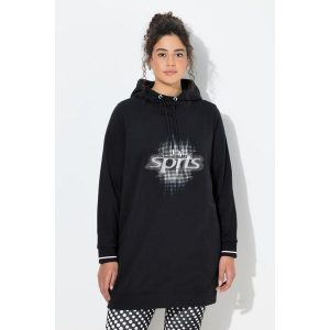 Damskie Długa bluza z kapturem oversize kaptur długi rękaw. Czarne bluzy Ulla Popken, plus size, bez wzorów, z bawełny, z kapturem. Za 239,99 zł.