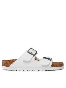 Birkenstock Klapki Arizona Birko-Flor 552683 Biały. Białe klapki Birkenstock, bez wzorów, ze skóry, bez obcasa. Za 399,99 zł.
