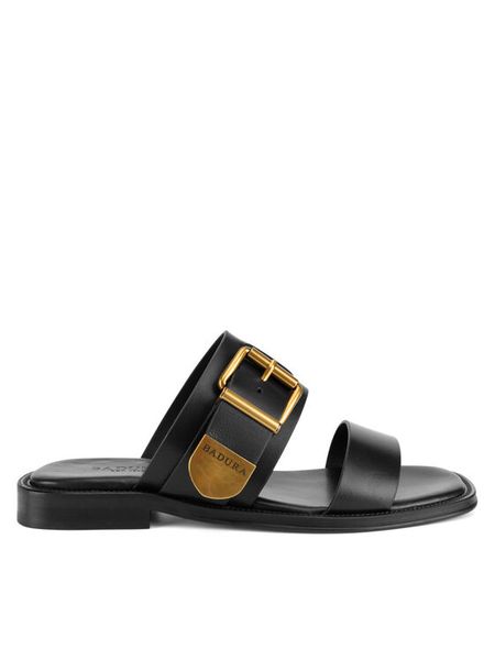 Badura Klapki LOTUS-118261 Czarny. Czarne klapki Badura, bez wzorów, ze skóry, bez obcasa. Za 195,99 zł.