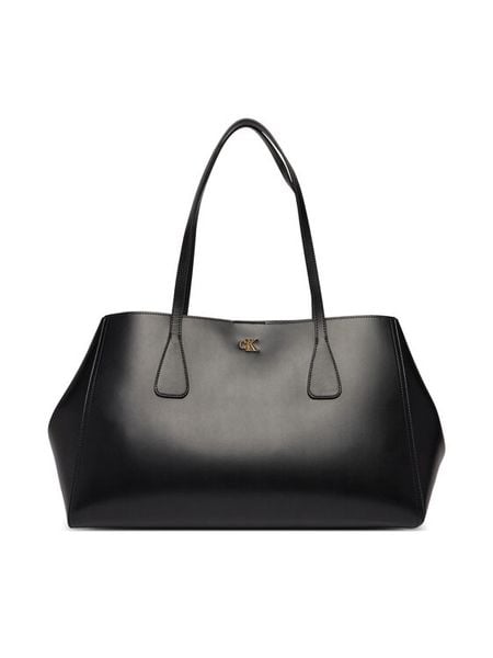 Calvin Klein Torebka Ck Snap Large Tote LV04F3502G Czarny. Czarne shopper bag Calvin Klein, bez wzorów, ze skóry, bez dodatków. Za 674,99 zł.