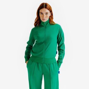 Bluza dresowa damska Heritage. Białe kurtki DECATHLON, s, bez wzorów, z dresówki, bez kaptura. Za 119,99 zł.