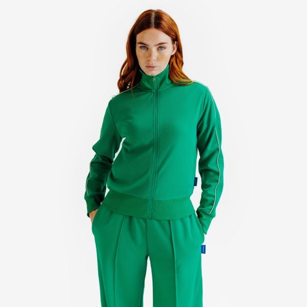 Bluza dresowa damska Heritage. Białe kurtki DECATHLON, s, bez wzorów, z dresówki, bez kaptura. Za 119,99 zł.