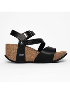 Sunbay Sandały "Cooma" w kolorze czarnym na koturnie rozmiar: 42. Czarne sandały Sunbay, bez wzorów, z materiału, z otwartym noskiem, bez obcasa, na koturnie, bez zapięcia. Za 164,95 zł.