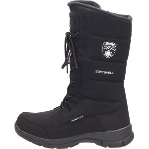 Czarne zimowe śniegowce damskie z membraną American Club Softshell Sn07/25. Czarne buty zimowe American CLUB, z materiału, bez obcasa, na obcasie, bez zapięcia. Za 249,00 zł.