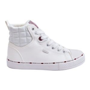Damskie Wysokie Trampki Cross Jeans KK2R4060C Białe. Białe trampki bez wzorów, z jeansu, bez zapięcia. Za 240,34 zł.