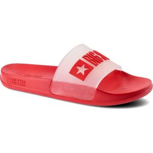 Czerwone Klapki Big Star Damskie Modne Buty. Czerwone klapki Big Star, bez wzorów, z bawełny, bez obcasa. Za 49,99 zł.