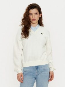 Lacoste Sweter AF5622 Écru Regular Fit. Swetry klasyczne Lacoste, z bawełny, bez kołnierzyka. Za 349,99 zł.