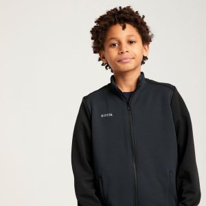 Bluza piłkarska Kipsta Essential trening. Zielone bluzy KIPSTA, bez wzorów, z elastanu, bez kaptura. Za 69,99 zł.