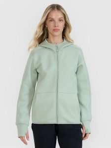 4F Bluza dresowa rozpinana z kapturem damska - miętowa XS. Niebieskie bluzy 4f, uniwersalny, bez wzorów, z dresówki, z kapturem. W wyprzedaży za 169,99 zł.
