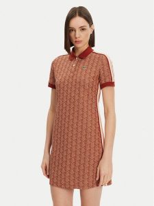 Lacoste Sukienka codzienna EF2655 Brązowy Slim Fit. Brązowe kombinezony Lacoste, na co dzień, bez wzorów, z bawełny, bez kołnierzyka, bez ramiączek, proste. Za 399,99 zł.