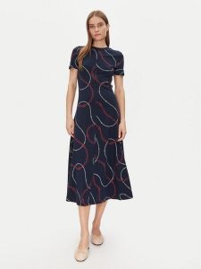 Tommy Hilfiger Sukienka codzienna Modern F&F Midi Dress WW0WW44547 Granatowy Regular Fit. Niebieskie kombinezony TOMMY HILFIGER, na co dzień, s, bez wzorów, z bawełny, bez kołnierzyka, bez ramiączek, midi, proste. Za 319,99 zł.