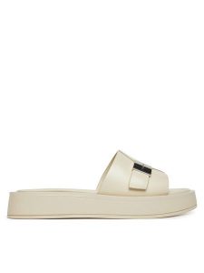 Calvin Klein Klapki Flatform Slide W/Ck Hw - Lth HW0HW02368 Écru. Klapki Calvin Klein, bez wzorów, ze skóry, bez obcasa. Za 339,99 zł.