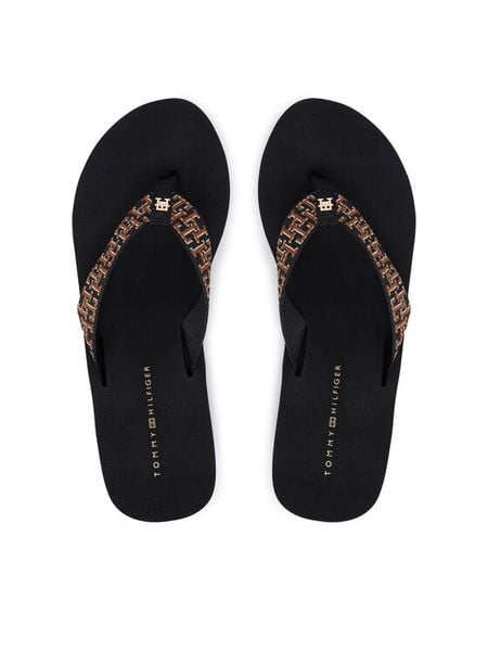 Tommy Hilfiger Japonki Wedge Summer Sandal Mono FW0FW09698 Czarny. Czarne klapki TOMMY HILFIGER, bez wzorów, z materiału, bez obcasa. Za 229,99 zł.