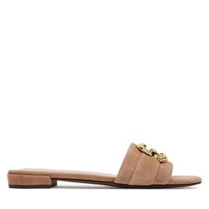 Klapki Coccinelle. Brązowe klapki Coccinelle, bez wzorów, bez obcasa. Za 479,99 zł.