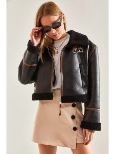 Bianco Lucci Kurtka przejściowa w kolorze czarnym rozmiar: 40. Czarne kurtki Bianco Lucci, bez wzorów, ze skóry, bez kaptura. Za 173,99 zł.