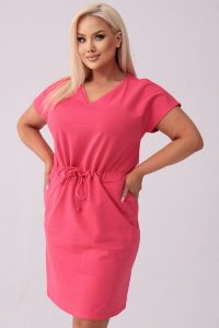 Koralowa dresowa sukienka Bianca PLUS SIZE XXL WIOSNA. Pomarańczowe sukienki Moda Size Plus Iwanek, na co dzień, na wiosnę, l, bez wzorów, z bawełny, eleganckie, bez kołnierzyka, plus size, bez ramiączek, midi, proste. Za 239,90 zł.
