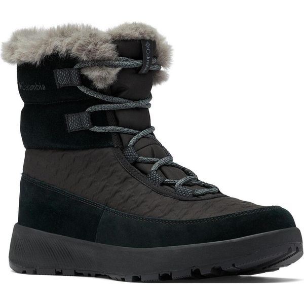 Buty zimowe damskie, Columbia Slopeside Peak Luxe. Czarne buty trekkingowe Columbia, z materiału, bez zapięcia. Za 299,99 zł.
