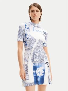 Desigual Sukienka codzienna MONSIEUR CHRISTIAN LACROIX Clavelitos 24SWVK54 Niebieski Regular Fit. Niebieskie kombinezony Desigual, na co dzień, xl, bez wzorów, z wiskozy, bez kołnierzyka, bez ramiączek, proste. Za 189,99 zł.